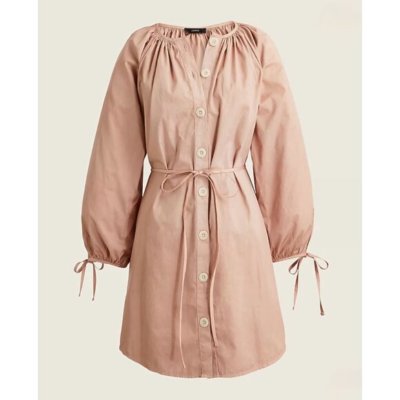 J. Crew Tie Sleeve Button Front Lightweight Cotton Poplin Mini Shirt Dress Large - Picture 8 of 8